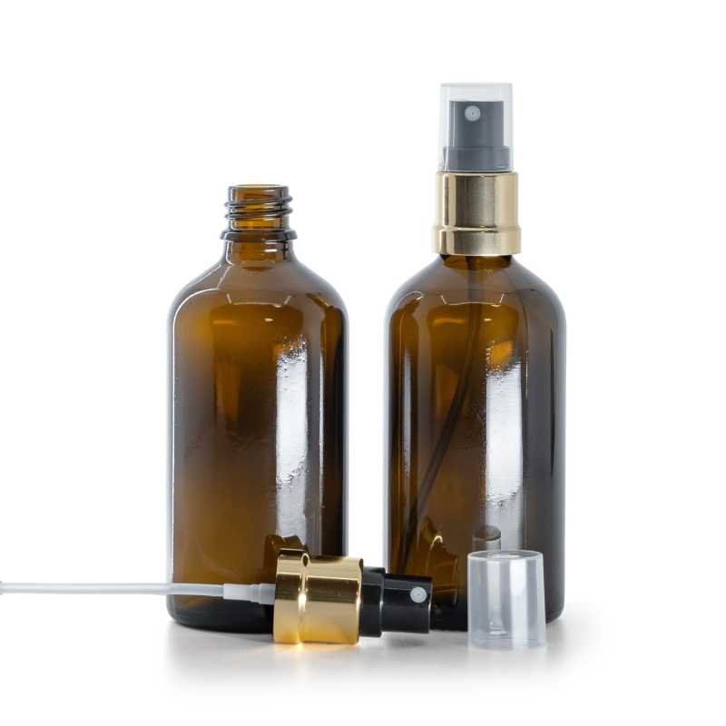 Braunglasflasche, Gold Schwarz Spray, 100 ml