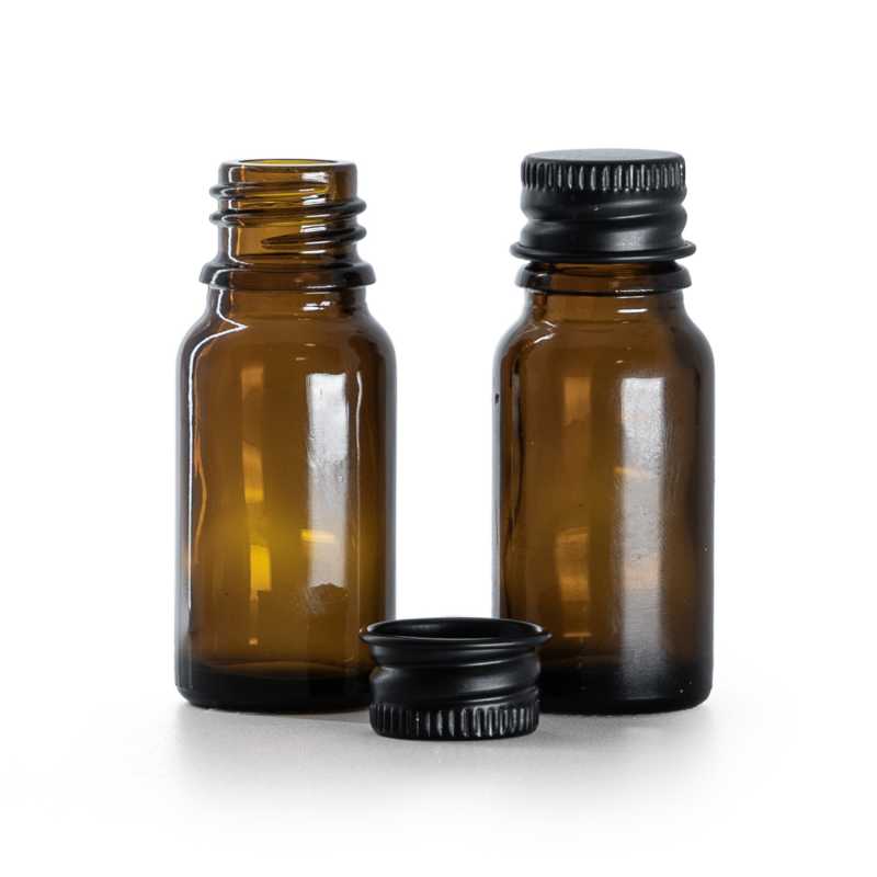 Braunglasflasche, schwarzer Aluminiumverschluss, 10 ml