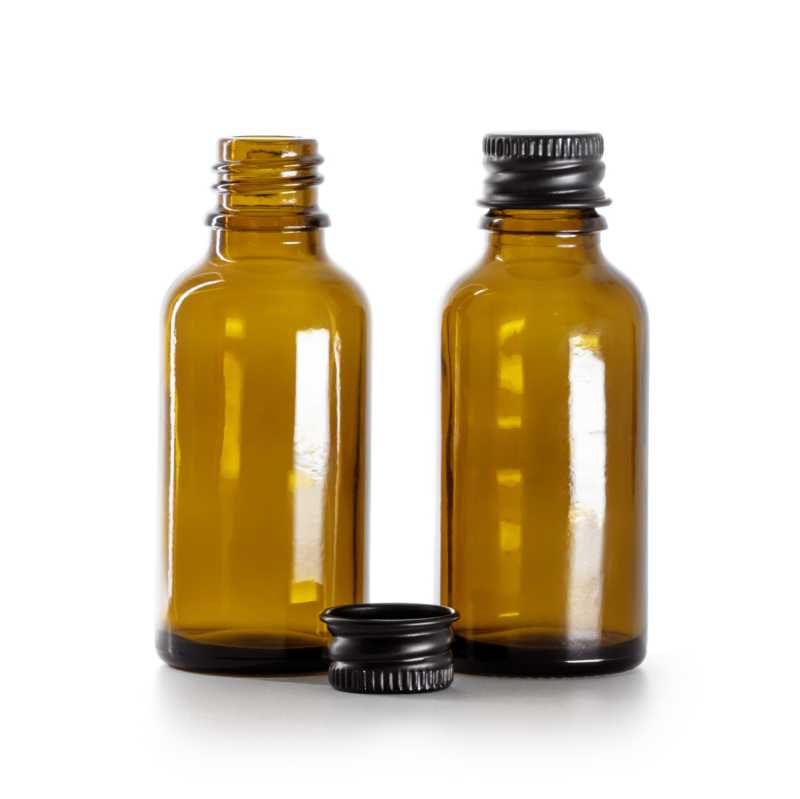 Braunglasflasche, schwarzer Aluminiumverschluss, 30 ml