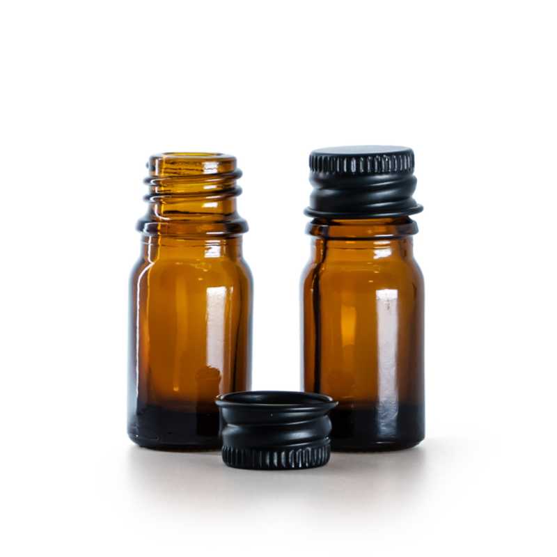 Braunglasflasche, schwarzer Aluminiumdeckel, 5 ml
