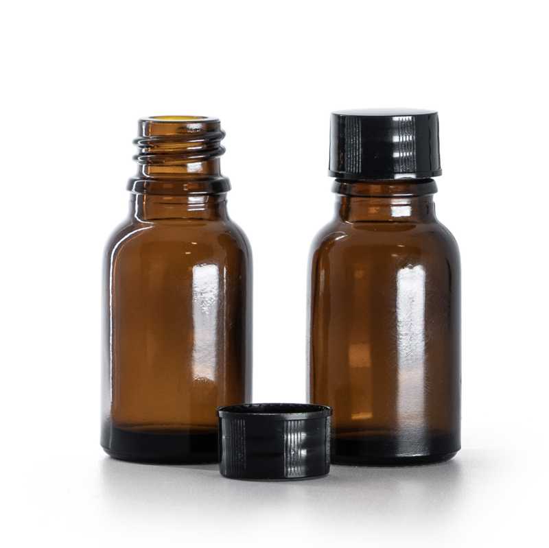 Braunglasflasche, schwarzer Verschluss, 15 ml