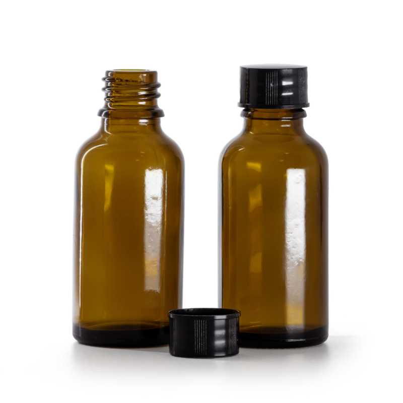 Braunglasflasche, schwarzer Verschluss, 30 ml