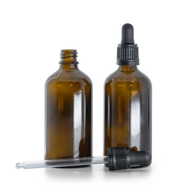 Braunglasflasche, schwarzer, manipulationssicherer Tropfer, 100 ml