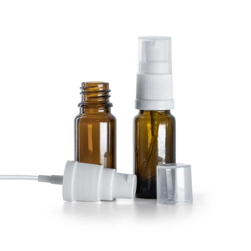 Braunglasflasche, Typ B, schlank, weiße Lotionpumpe, 10 ml