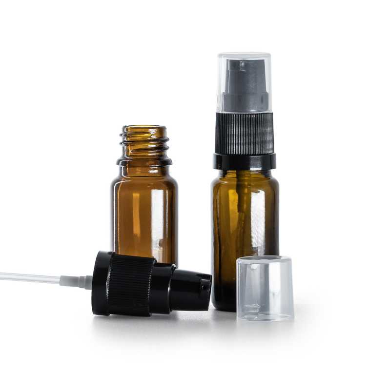 Braunglasflasche, Typ B, schlank, Lotionpumpe, 10 ml