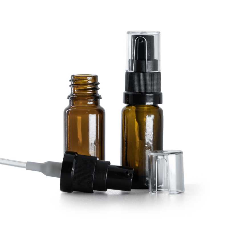 Braunglasflasche, Typ B, schlank, Ölpumpe, 10 ml