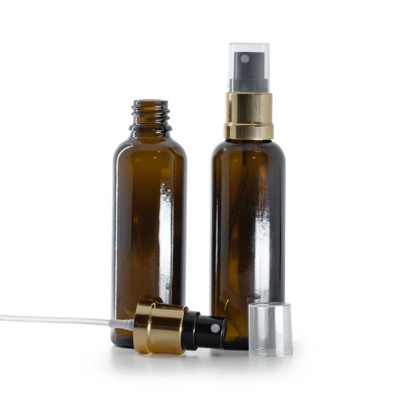 Braunglasflasche, schlank, Gold-Schwarz-Spray, 50 ml