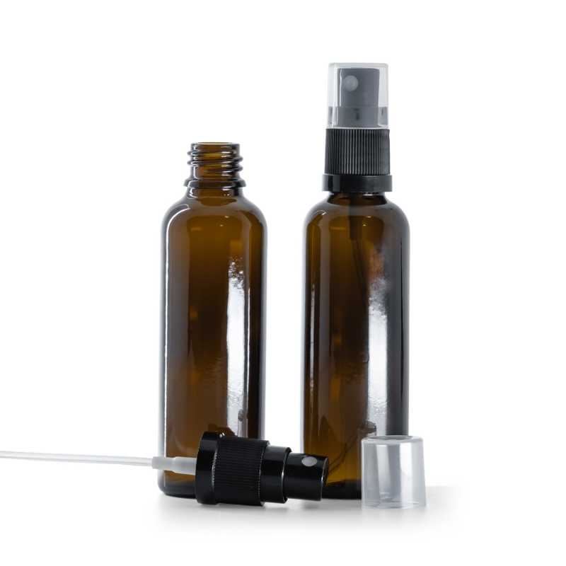 Braunglasflasche, schlank, schwarzes Spray, 50 ml