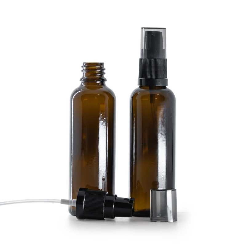 Schlankes Glasfläschchen, Creme-Dispenser mit rauchfarbener Überkappe, 50 ml