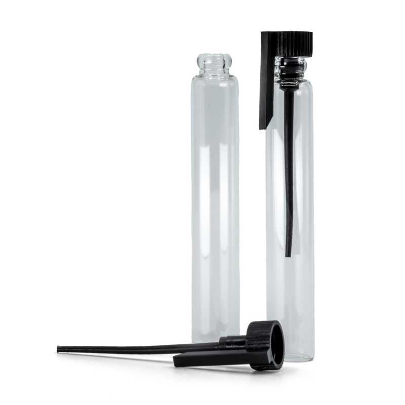 Kosmetiktester aus Glas, schwarzer Kunststoffdeckel, 3 ml