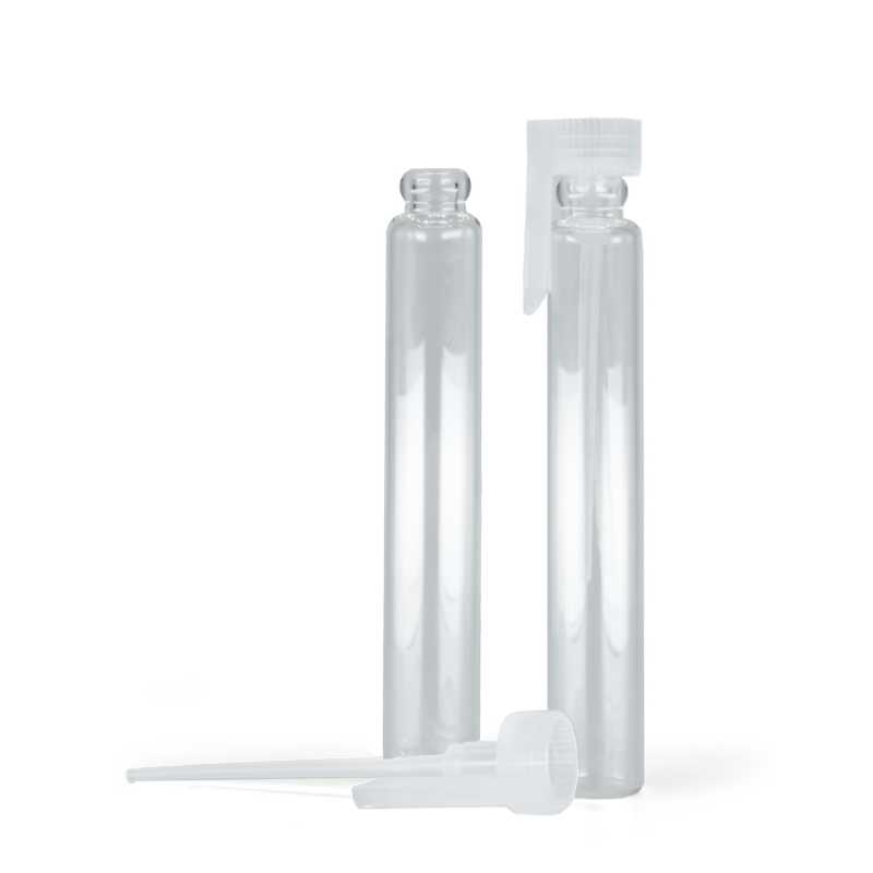 Kosmetiktester aus Glas, durchsichtige Kunststoffkappe, 3 ml