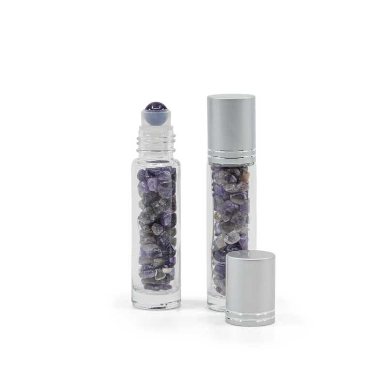 Glas-Roll-on mit Amethyst, Silberkappe, 10 ml